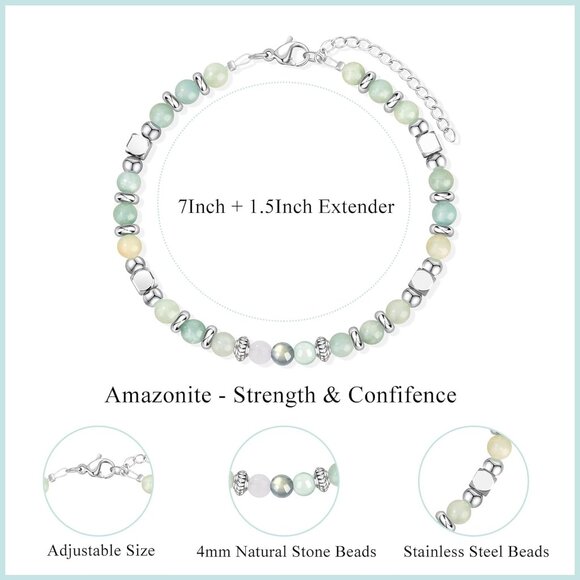 Adjustable Cuff Bracelet with Amazonite & Moonstone - Heartfelt Gifts for Women - Picture 4 of 7